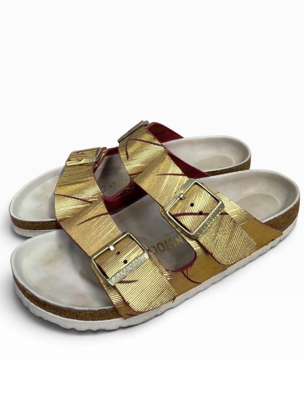 Birkenstock Rare Arizona Metallic Cuts Gold Rivet Logo Sandals Womens 38 US